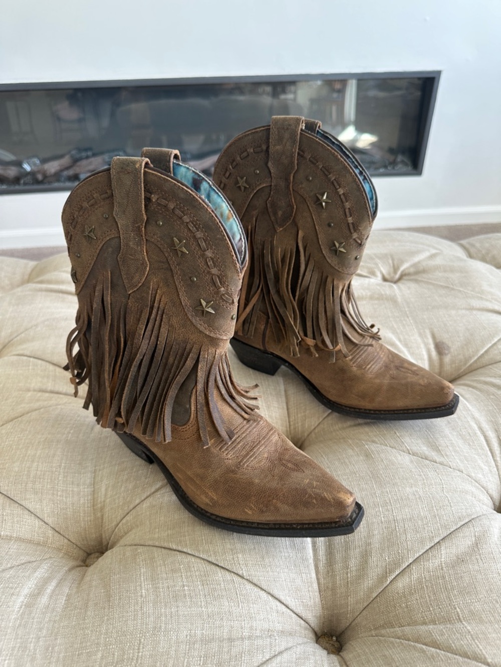 dingo Brown Fringe Western Ankle Boots